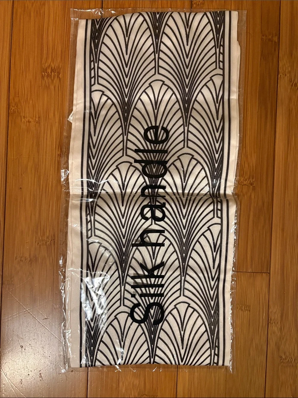 Silk Scarf with Black Art Deco Print by